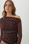 Polka Dot Mesh Long Sleeve Crop Top