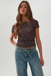 Polka Dot Off-Shoulder Boat Neck Top