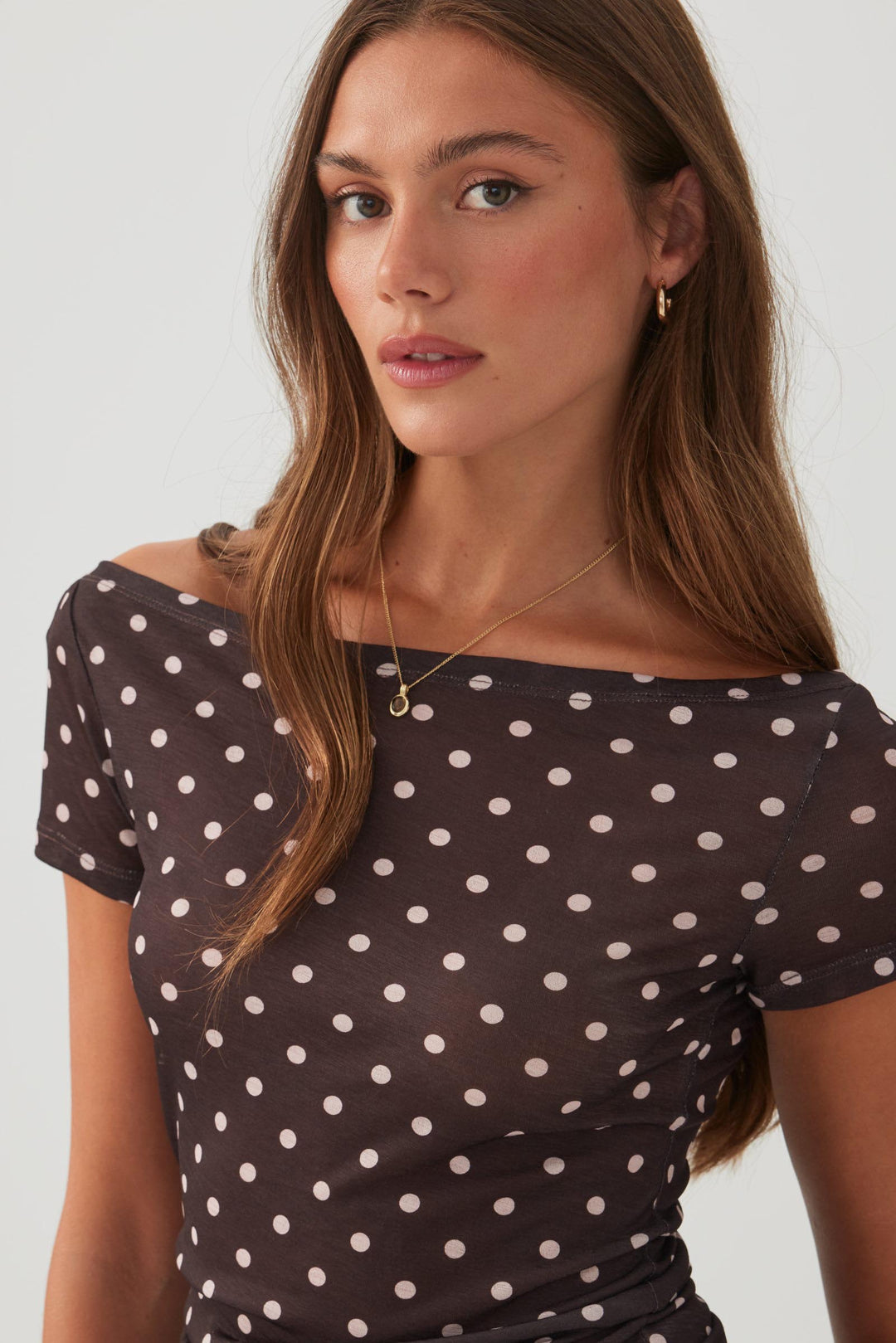 Polka Dot Off-Shoulder Boat Neck Top