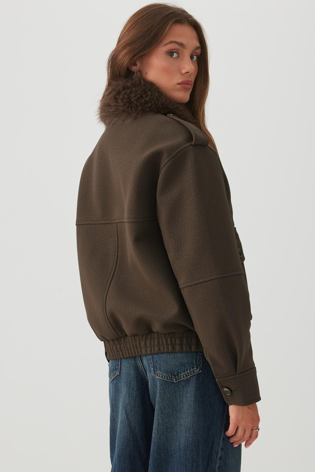 Faux Leather Jacket with Removable Collar