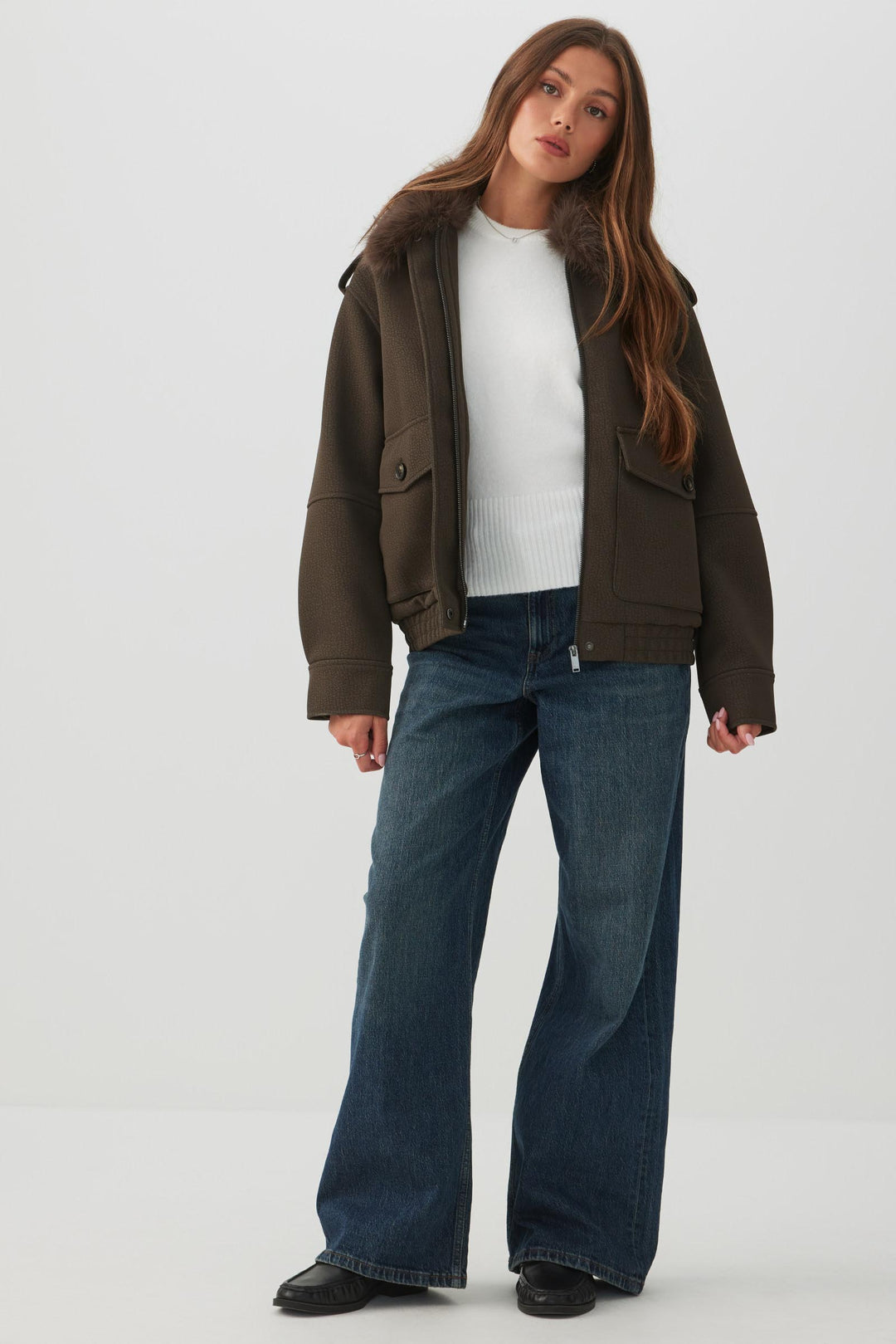 Faux Leather Jacket with Removable Collar
