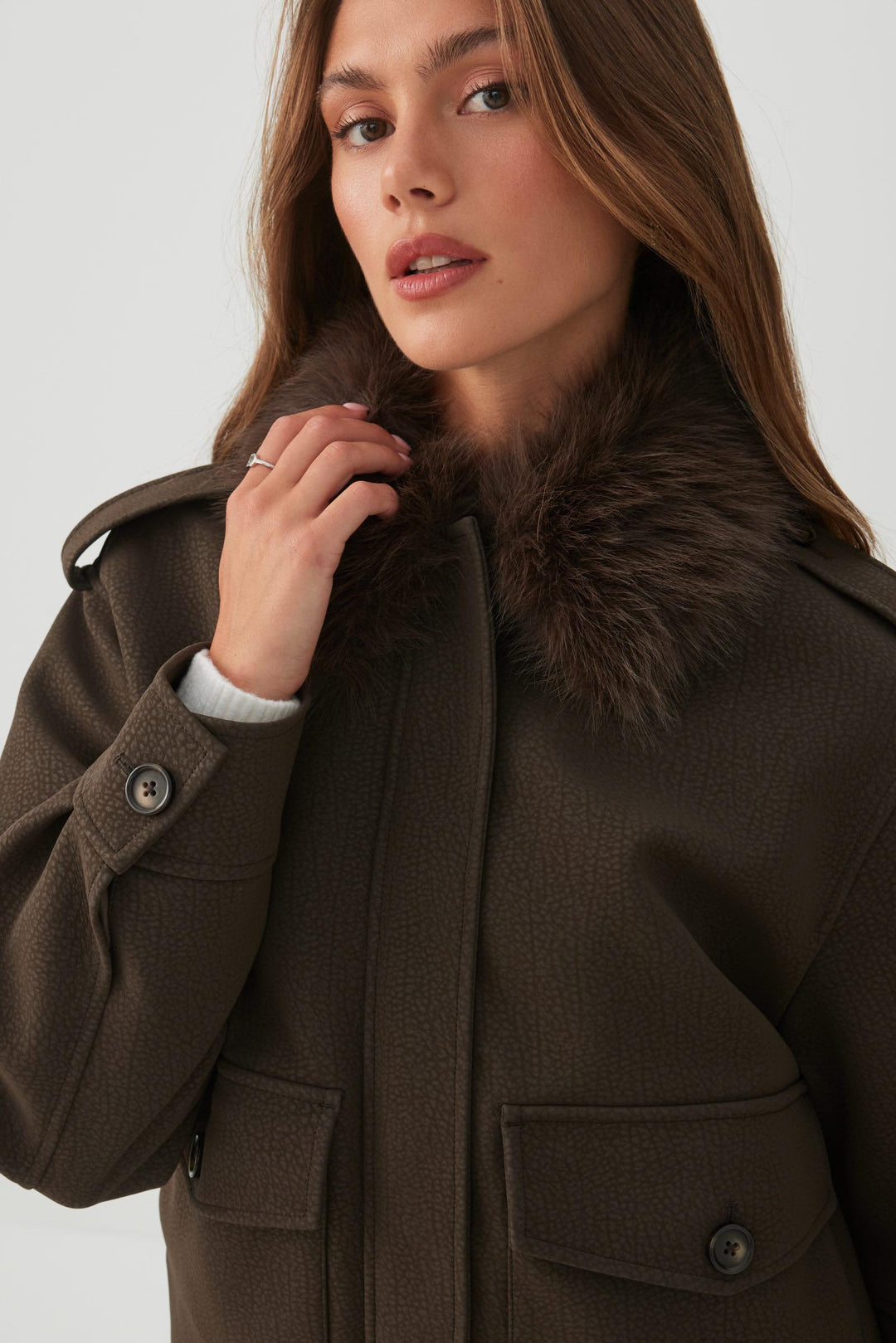Faux Leather Jacket with Removable Collar