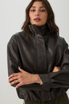 Faux Leather High Collar Jacket