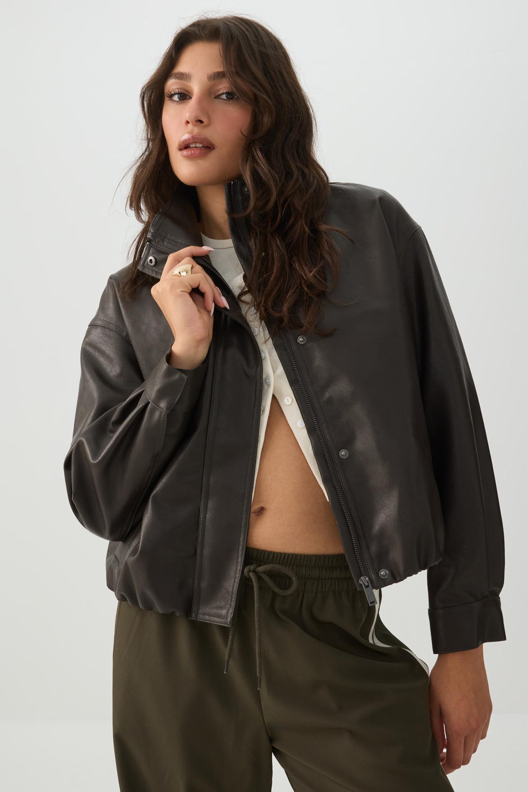 Faux Leather High Collar Jacket