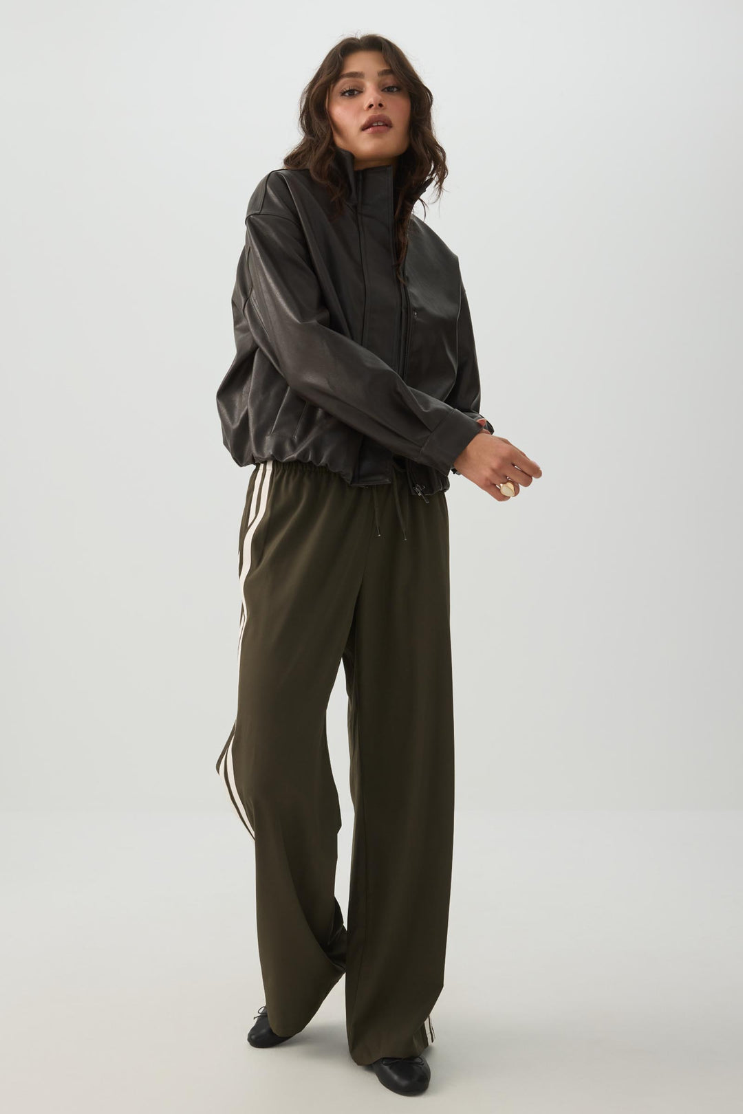 Faux Leather High Collar Jacket