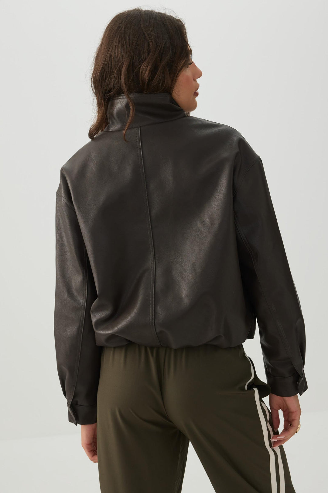 Faux Leather High Collar Jacket