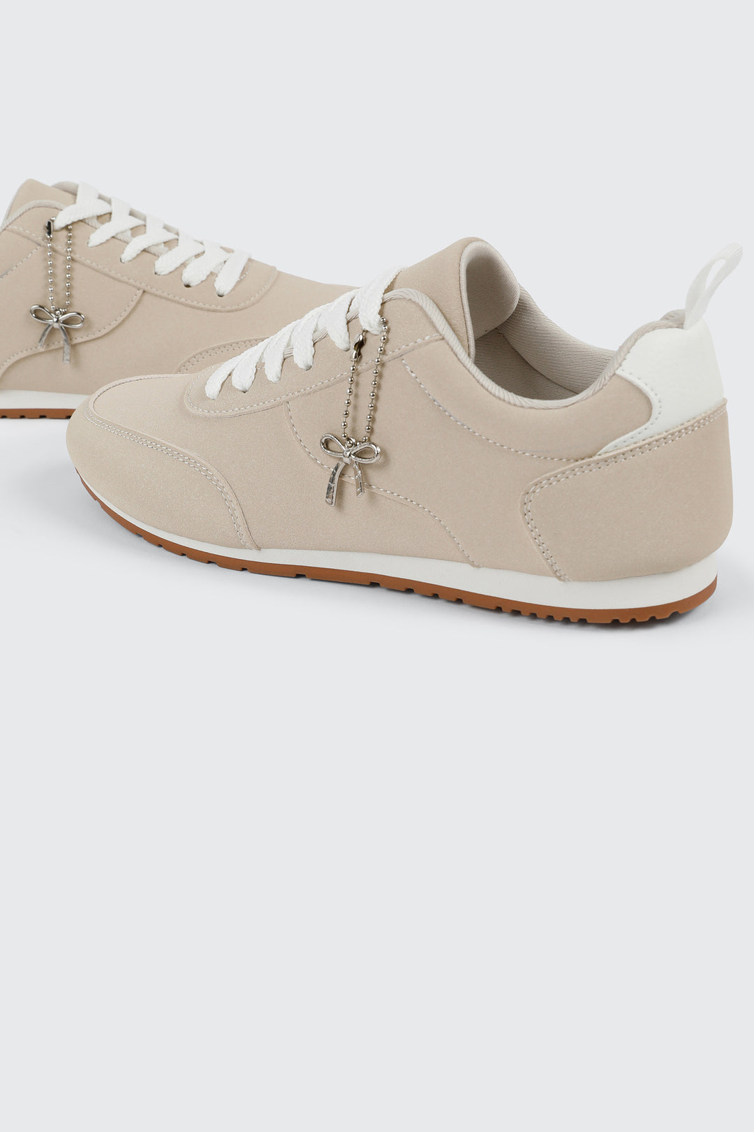 Faux Suede Lace Up Sneakers with Charm