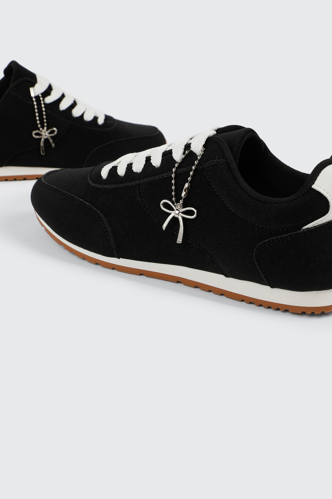 Faux Suede Lace Up Sneakers with Charm