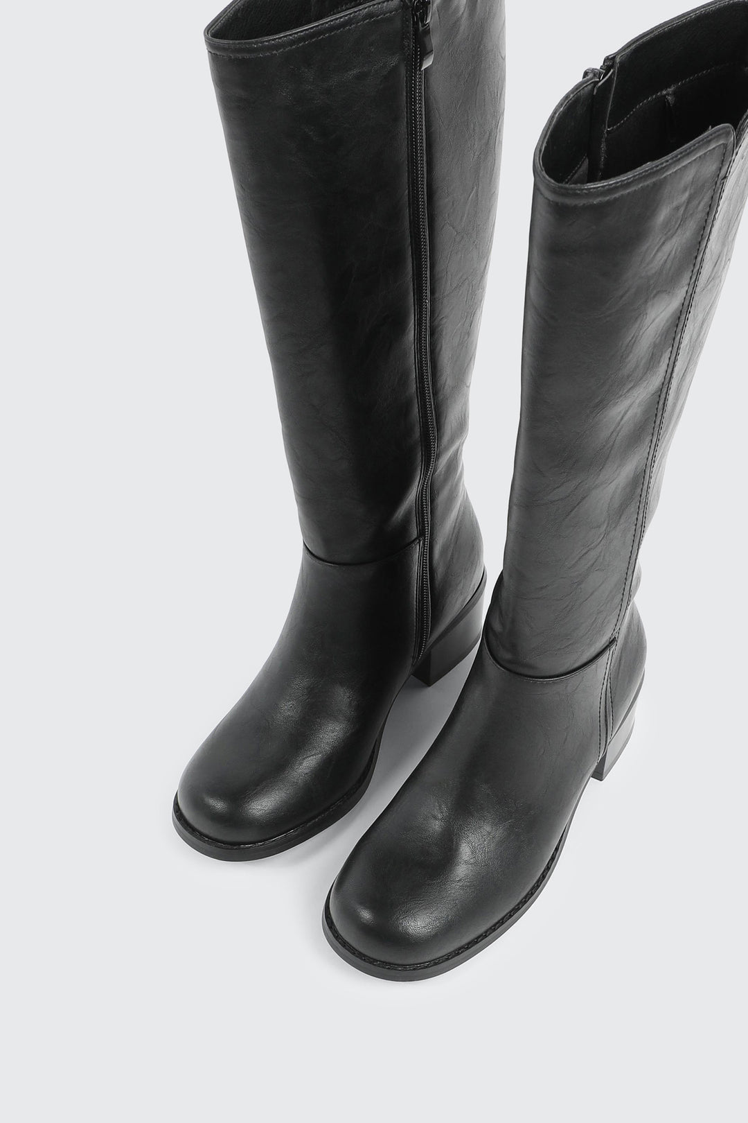 Faux Leather Square Toe Knee High Boots