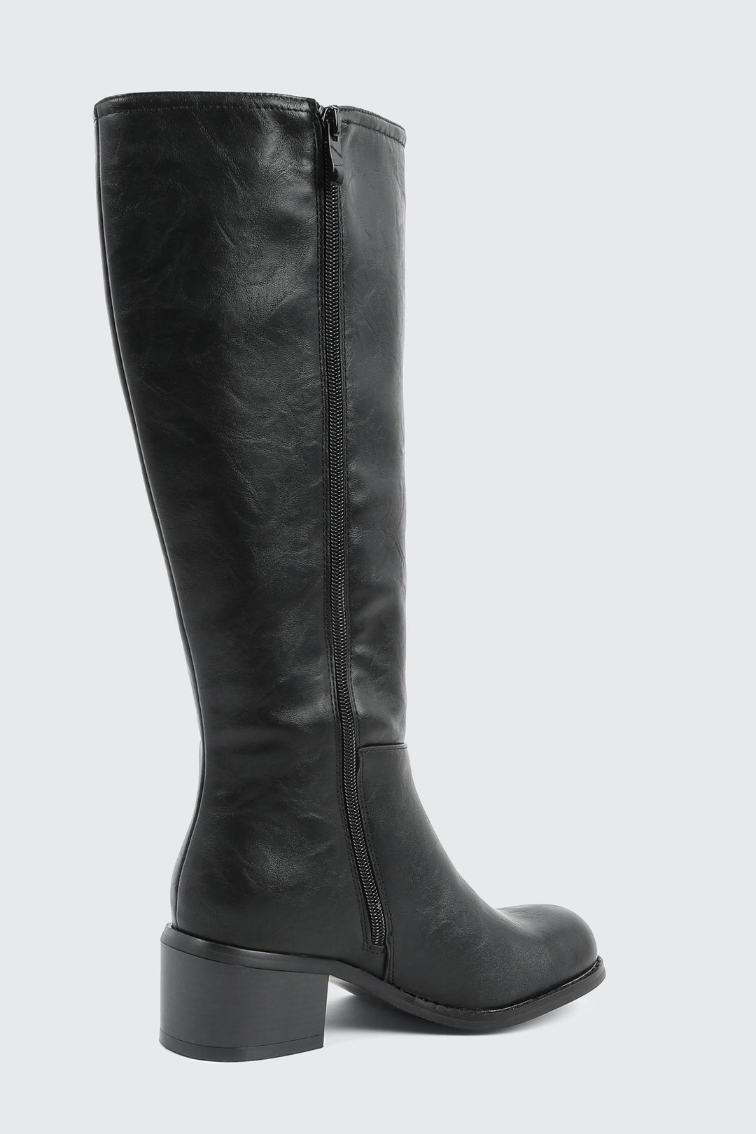 Faux Leather Square Toe Knee High Boots