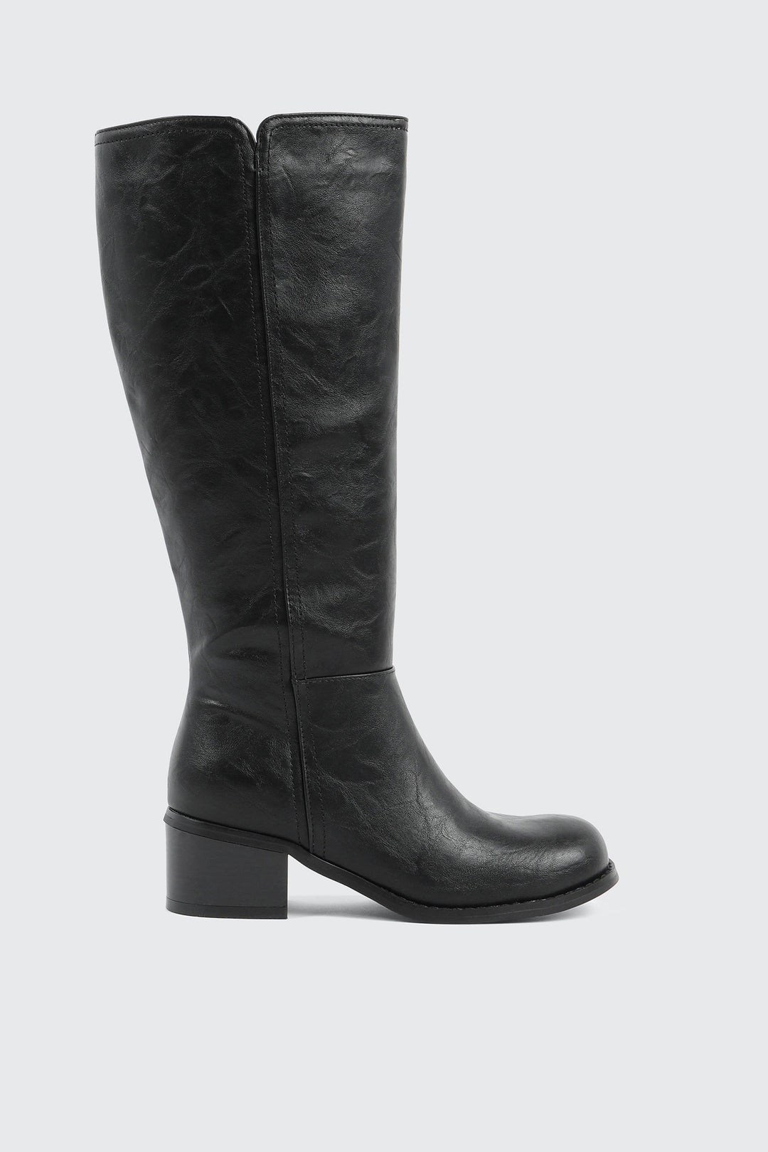 Faux Leather Square Toe Knee High Boots