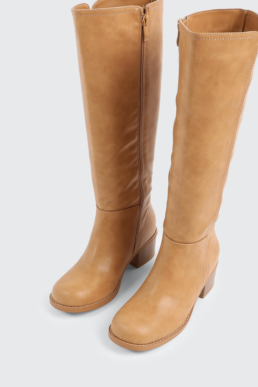 Faux Leather Square Toe Knee High Boots