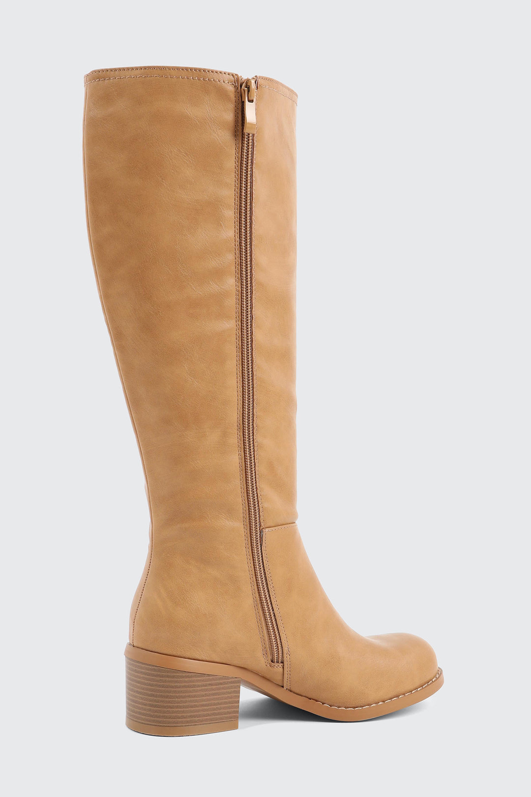 Faux Leather Square Toe Knee High Boots