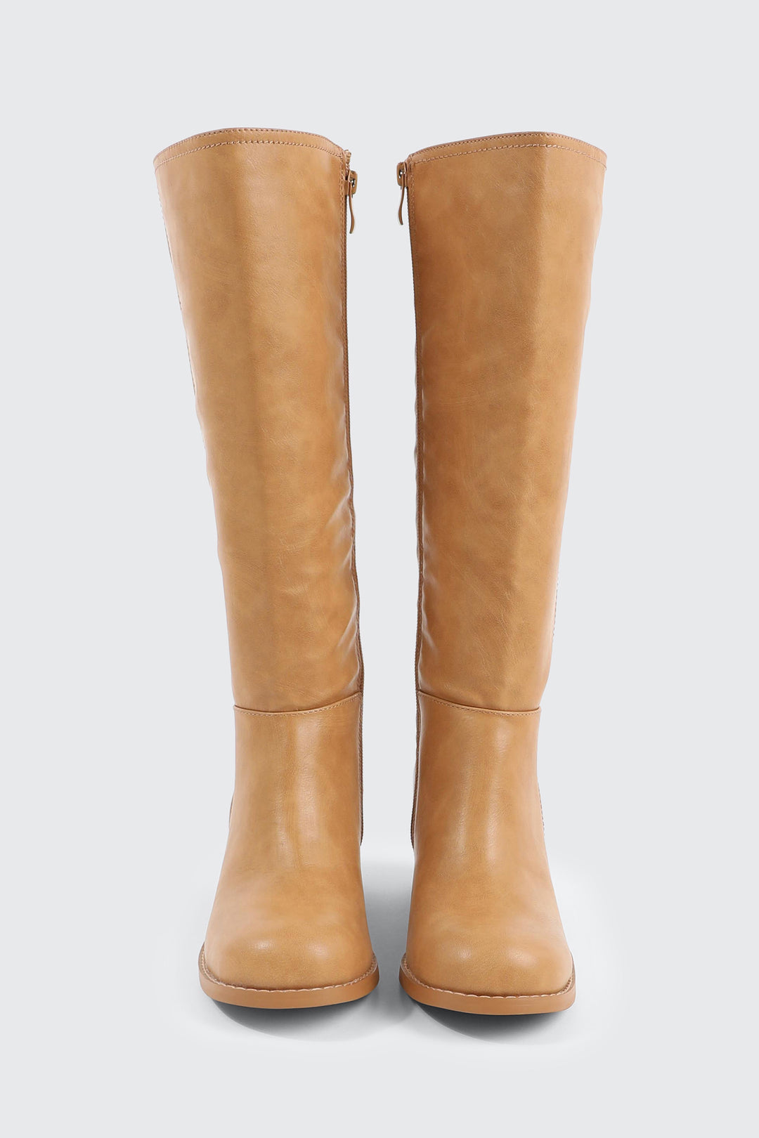Faux Leather Square Toe Knee High Boots