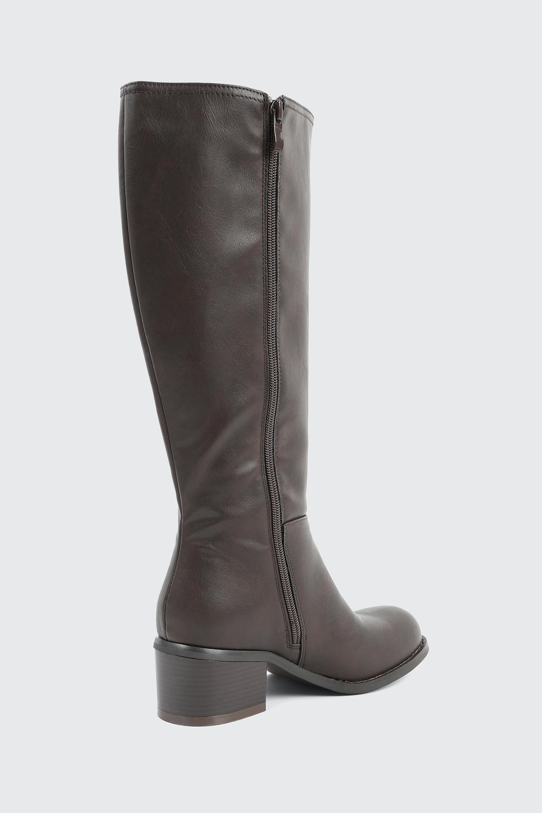 Faux Leather Square Toe Knee High Boots