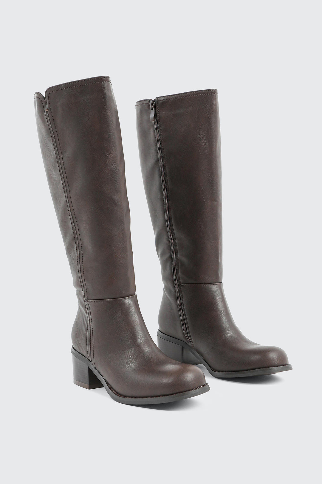 Faux Leather Square Toe Knee High Boots