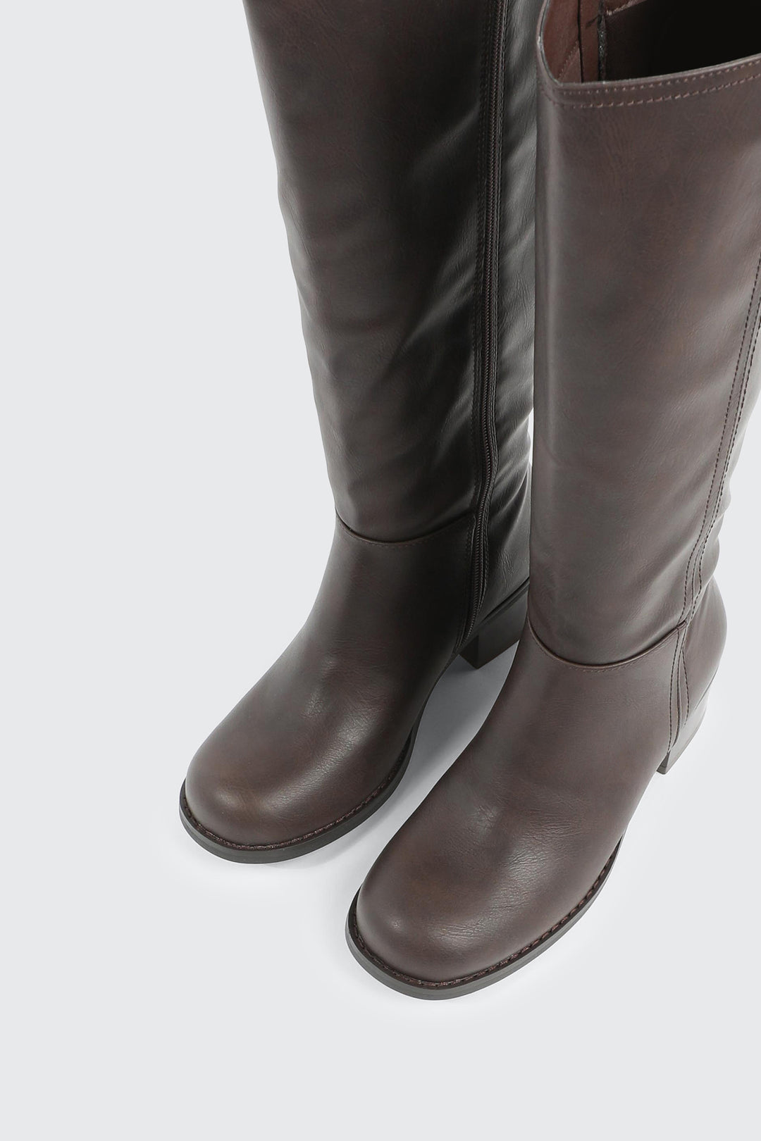 Faux Leather Square Toe Knee High Boots