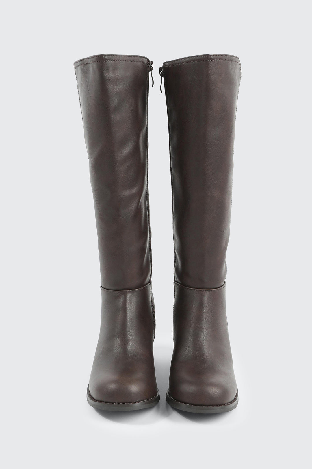 Faux Leather Square Toe Knee High Boots