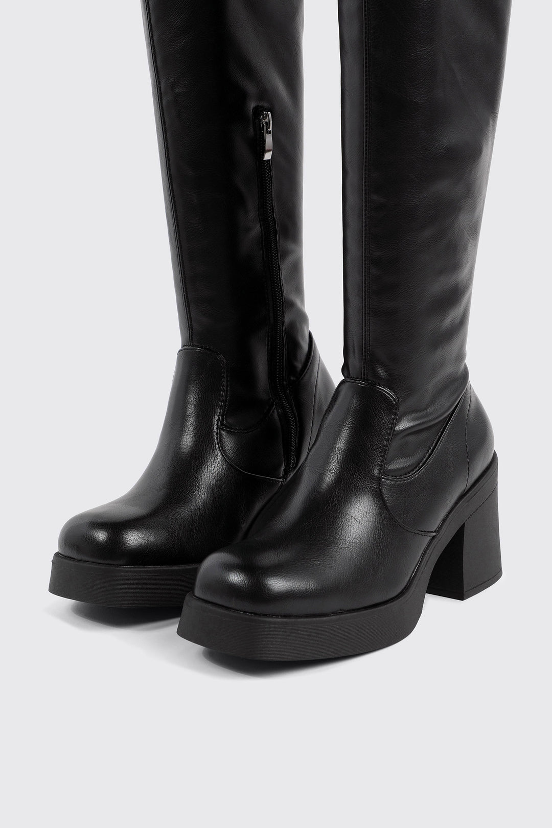 Faux Leather Knee High Boots