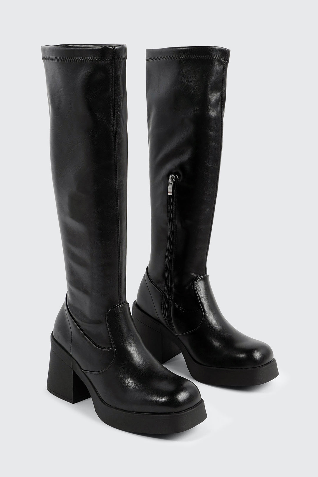 Faux Leather Knee High Boots