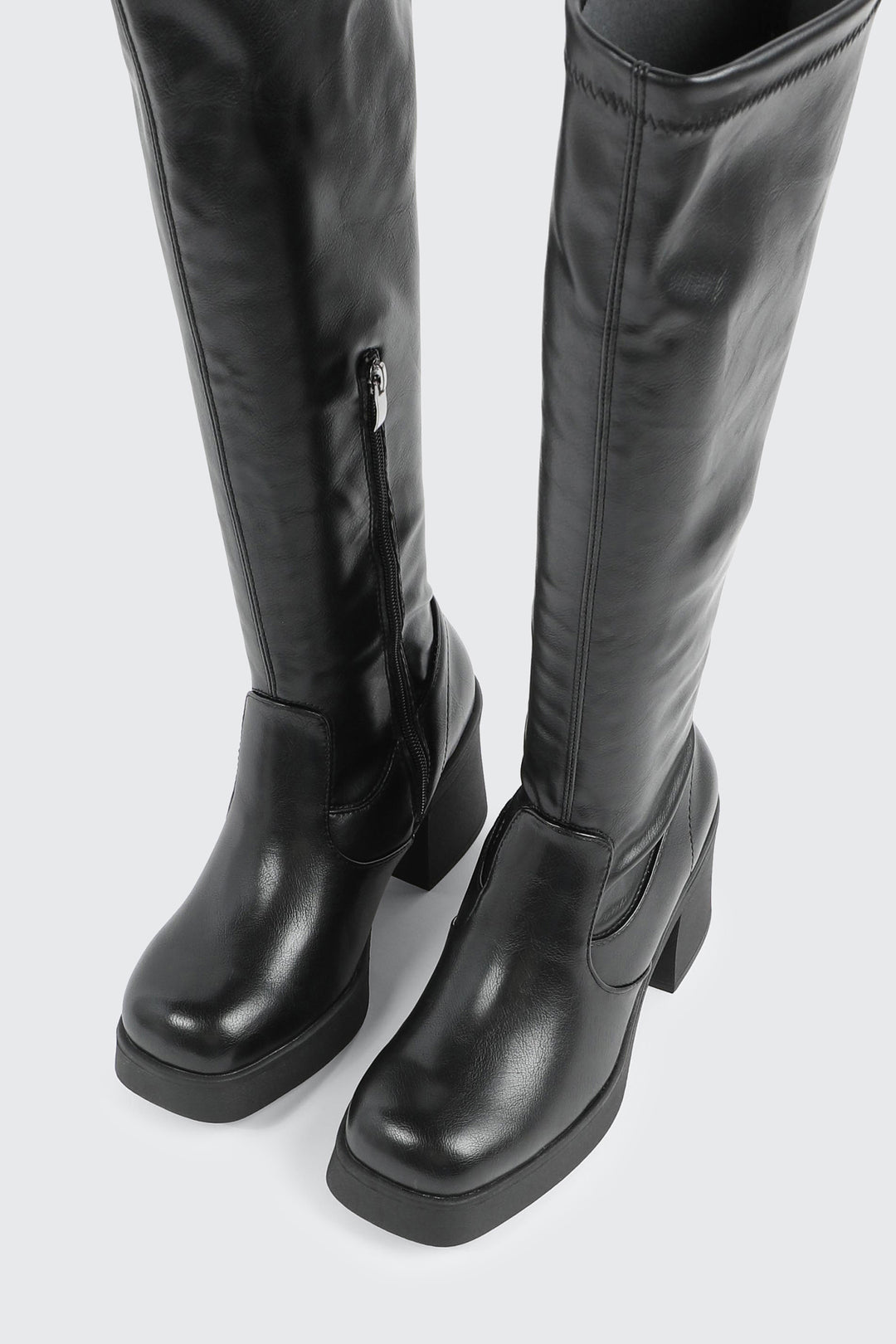 Faux Leather Knee High Boots