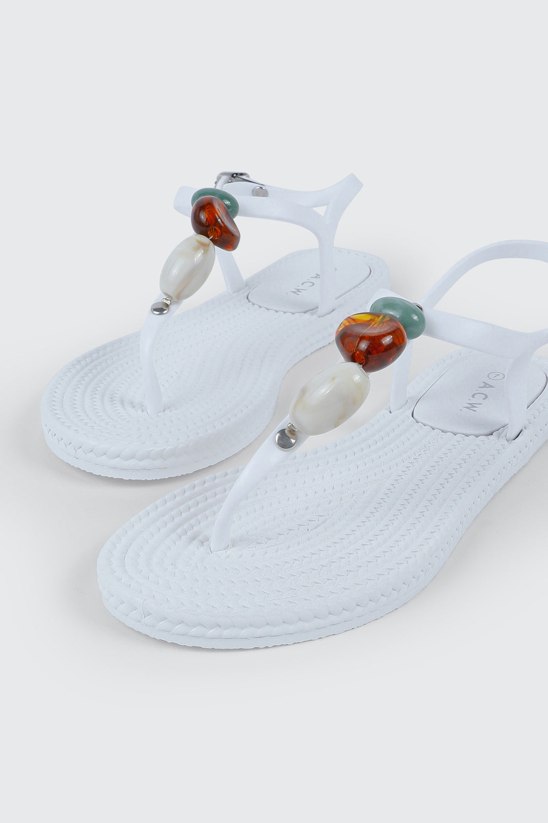 Jelly T-Strap Sandals with Beads