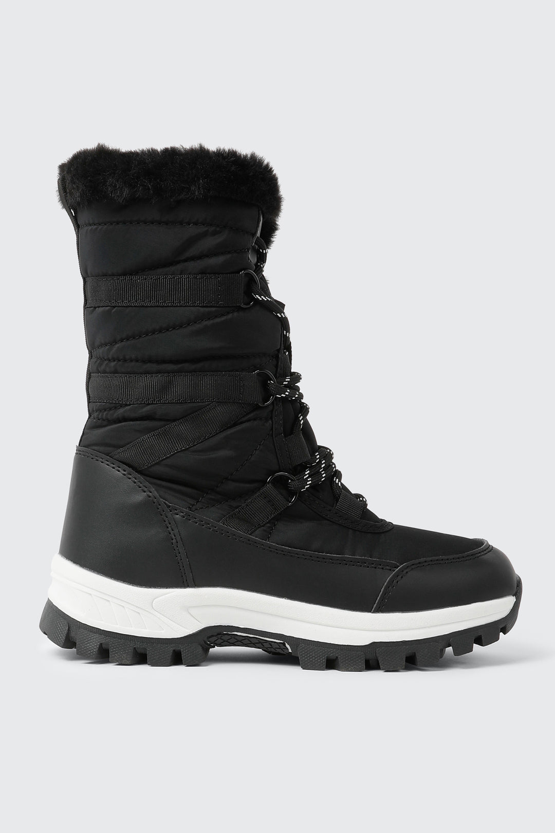 Faux Fur Trim Lace Up Snow Boots