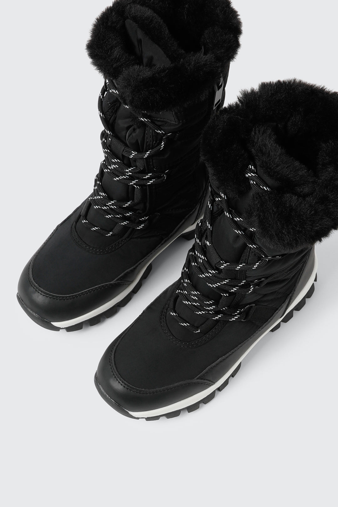 Faux Fur Trim Lace Up Snow Boots