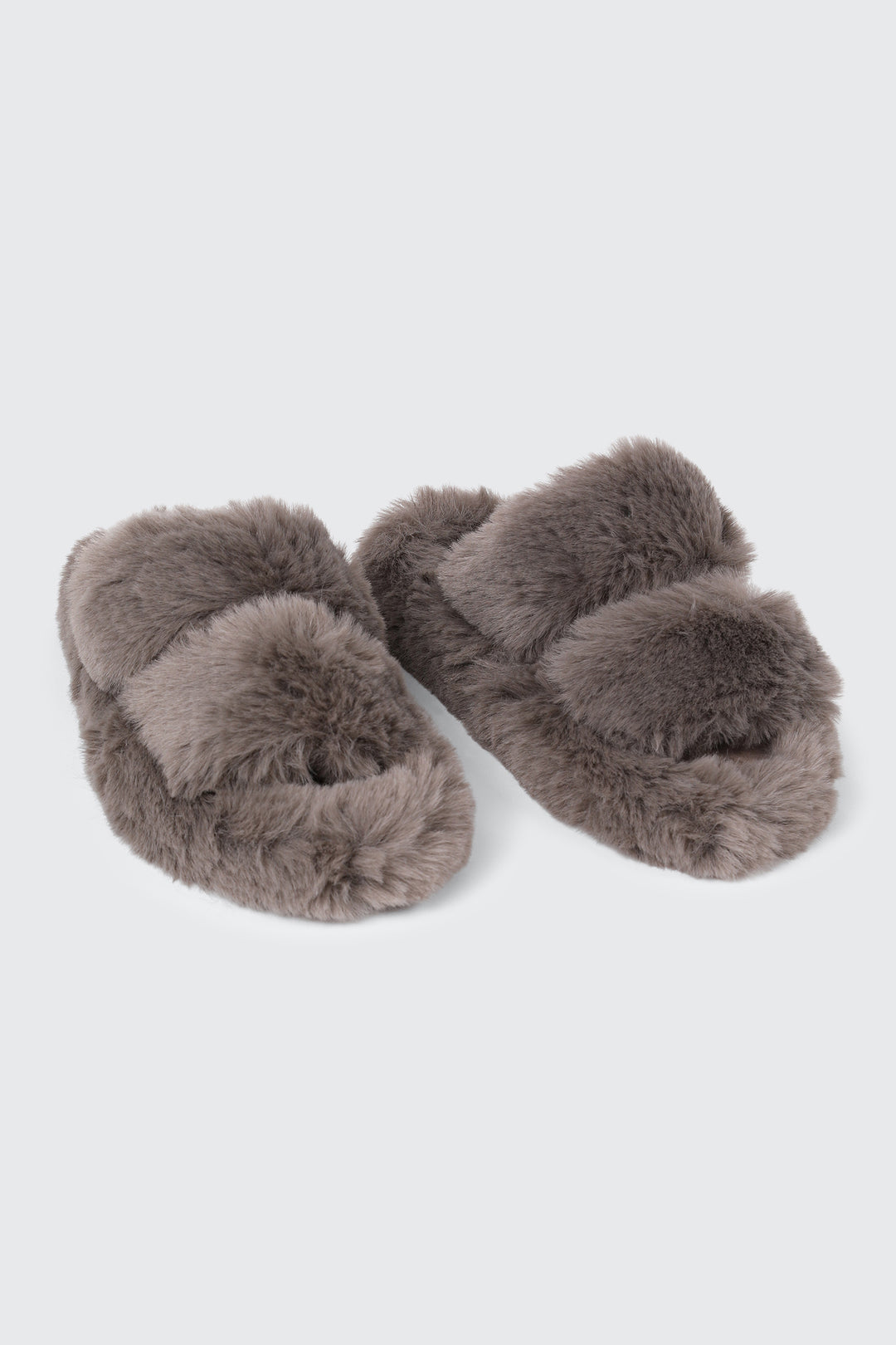 Two Band Faux Fur Slippers
