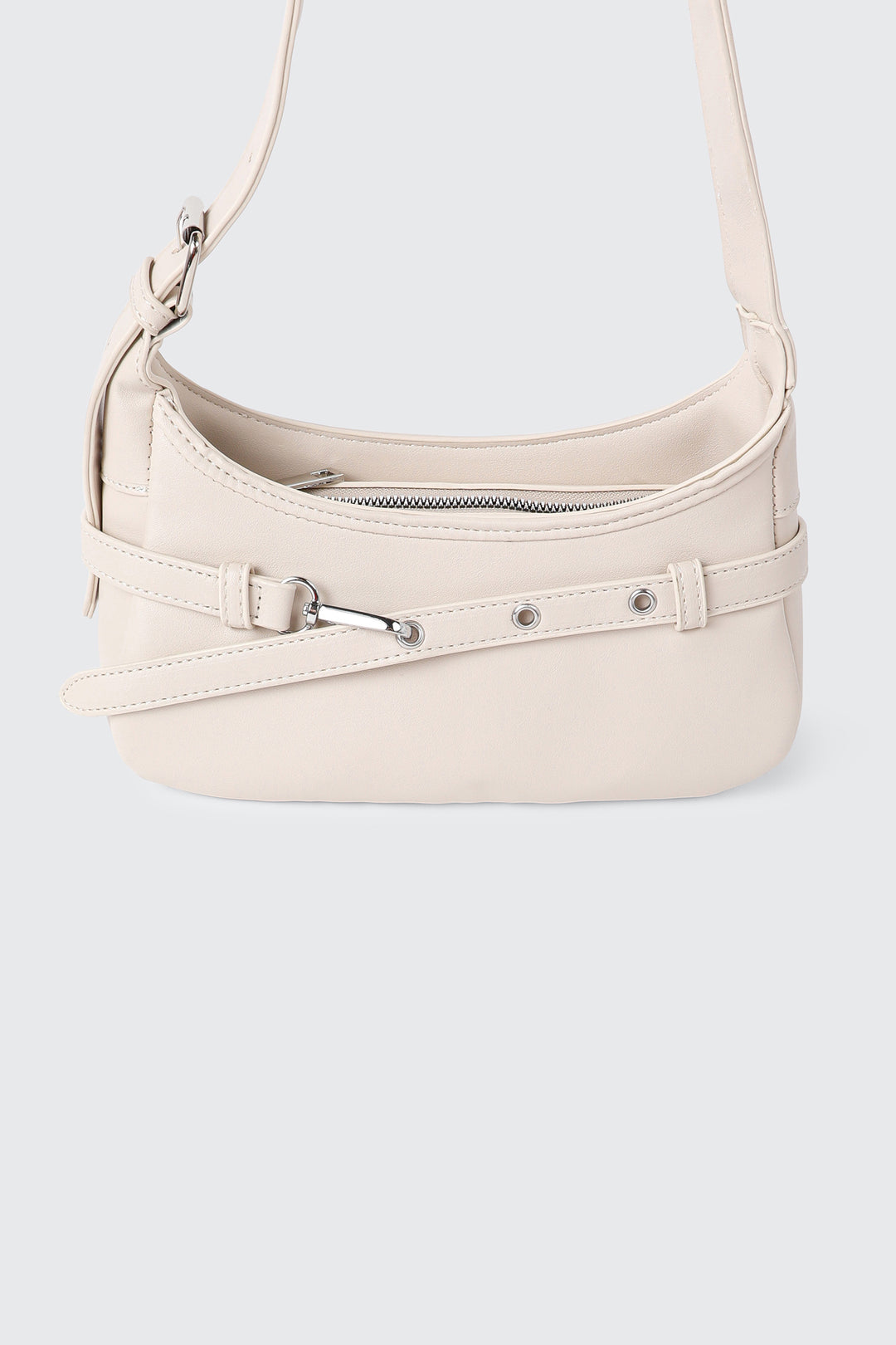 Faux Leather Shoulder Bag with Buckle Strap