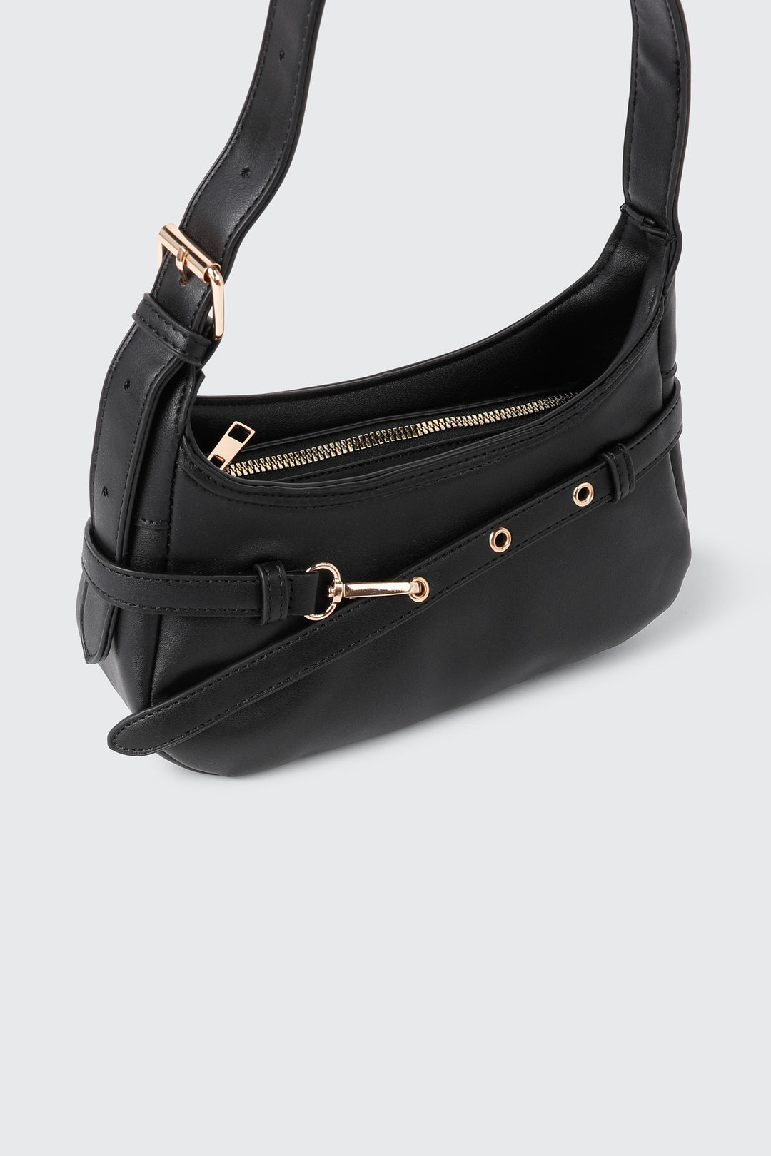 Faux Leather Shoulder Bag with Buckle Strap