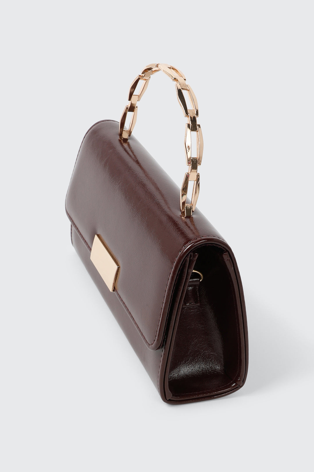Faux Leather Metal Handle Handbag