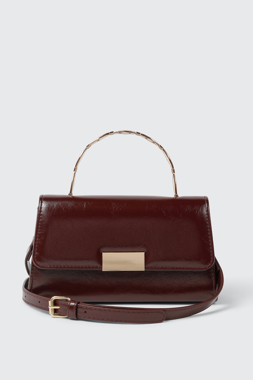 Faux Leather Metal Handle Handbag