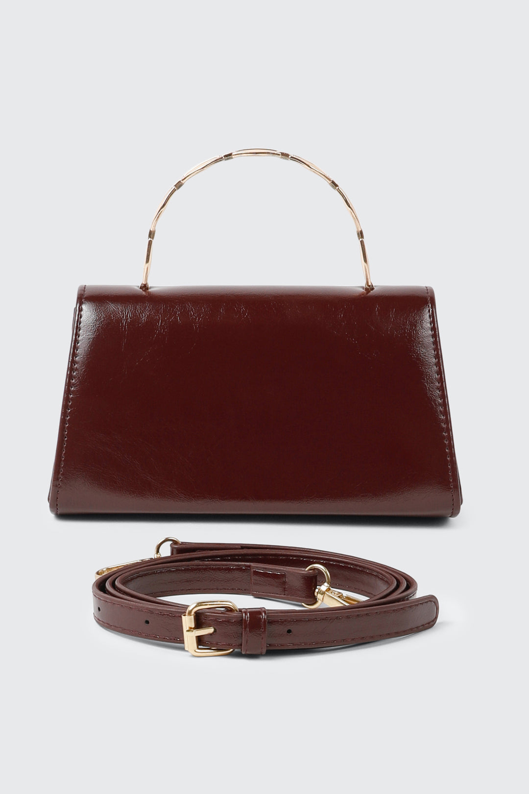 Faux Leather Metal Handle Handbag