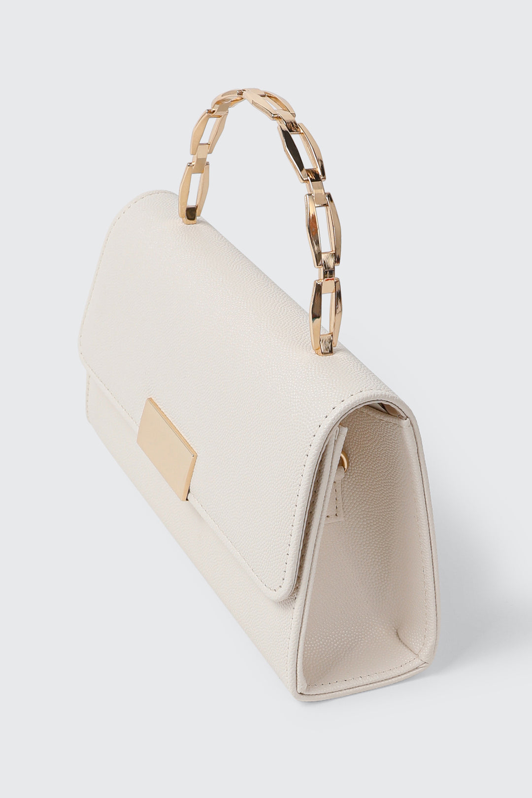 Faux Leather Metal Handle Handbag