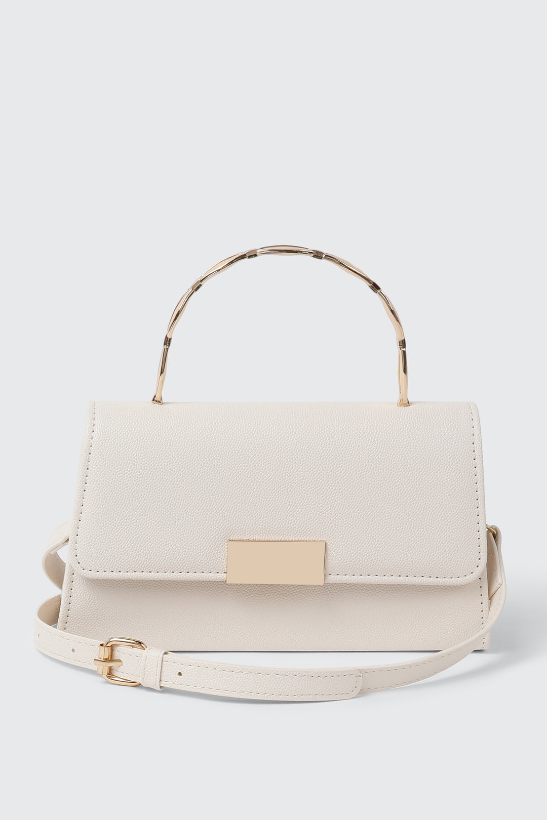Faux Leather Metal Handle Handbag