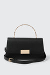 Faux Leather Metal Handle Handbag