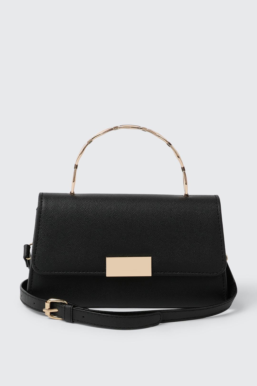 Faux Leather Metal Handle Handbag