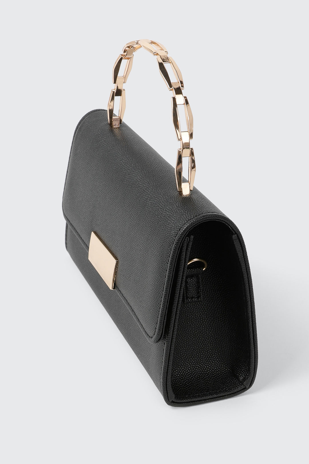 Faux Leather Metal Handle Handbag