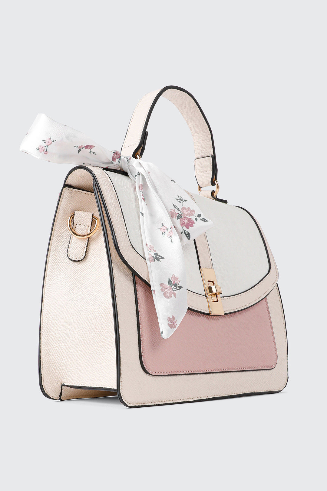 Faux Leather Handbag with Scarf
