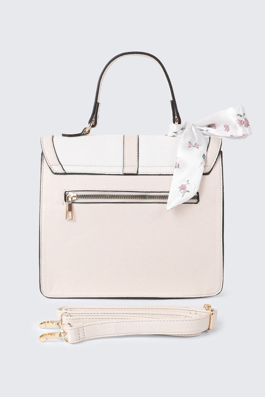 Faux Leather Handbag with Scarf
