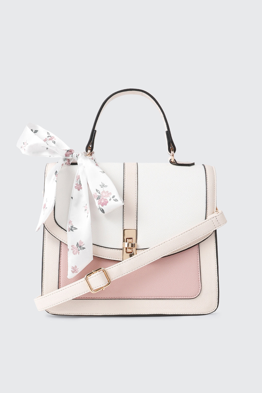 Faux Leather Handbag with Scarf