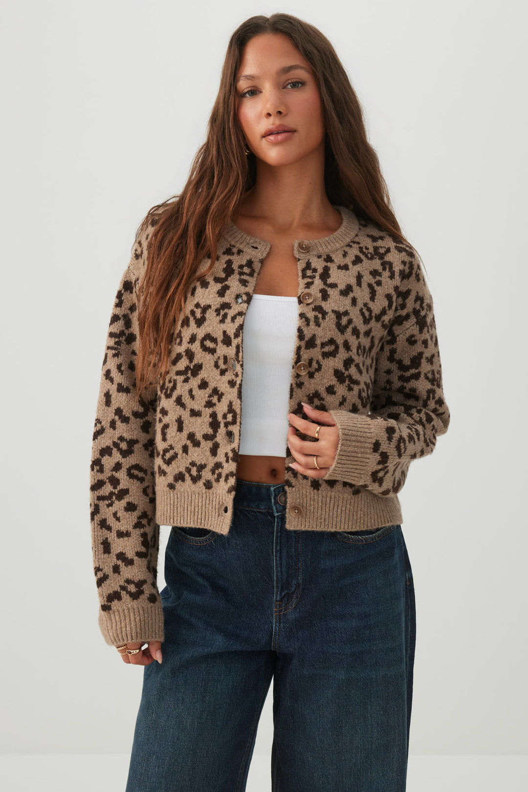 Cardigan jacquard à imprimé léopard MODERAKNIT™