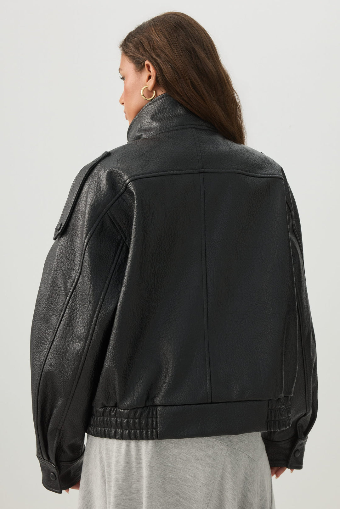 Oversized Faux Leather Funnel Neck Jacket