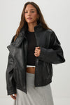 Oversized Faux Leather Funnel Neck Jacket