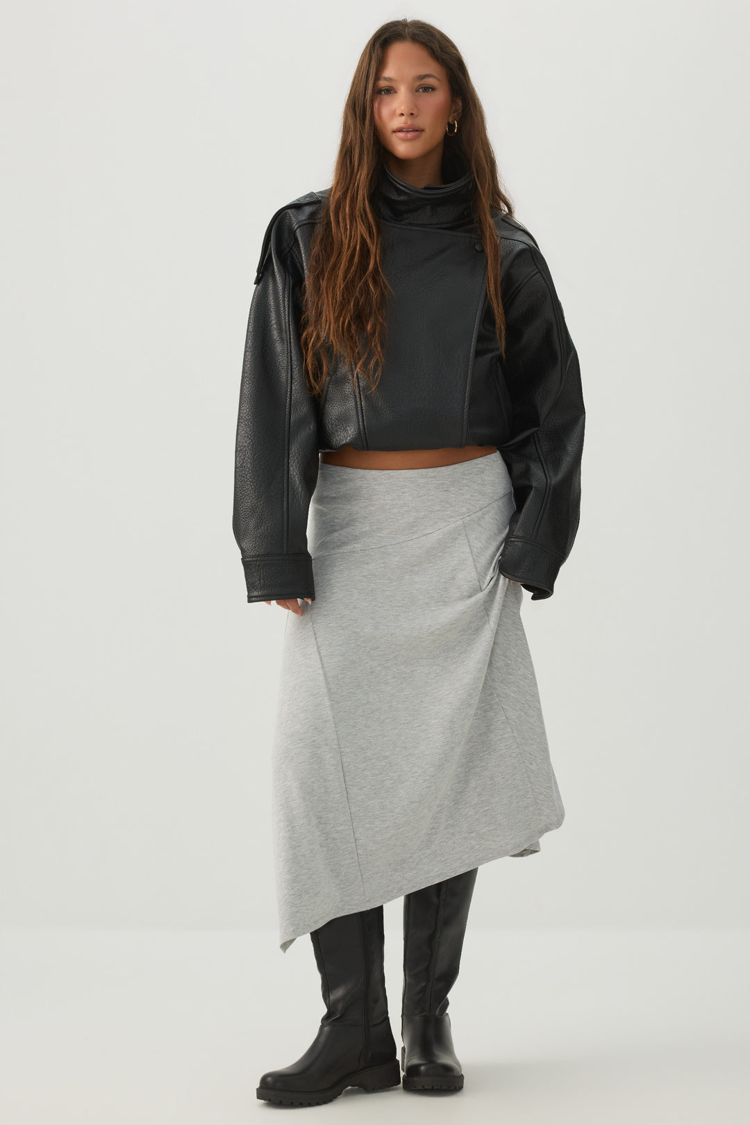Oversized Faux Leather Funnel Neck Jacket
