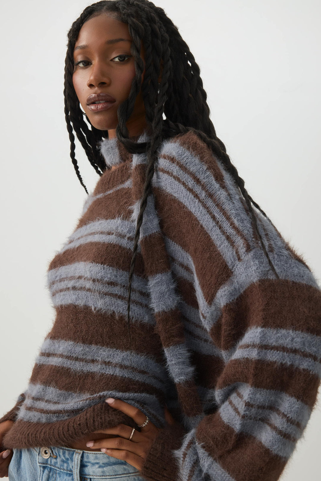 Striped Oversized Sweater with Scarf