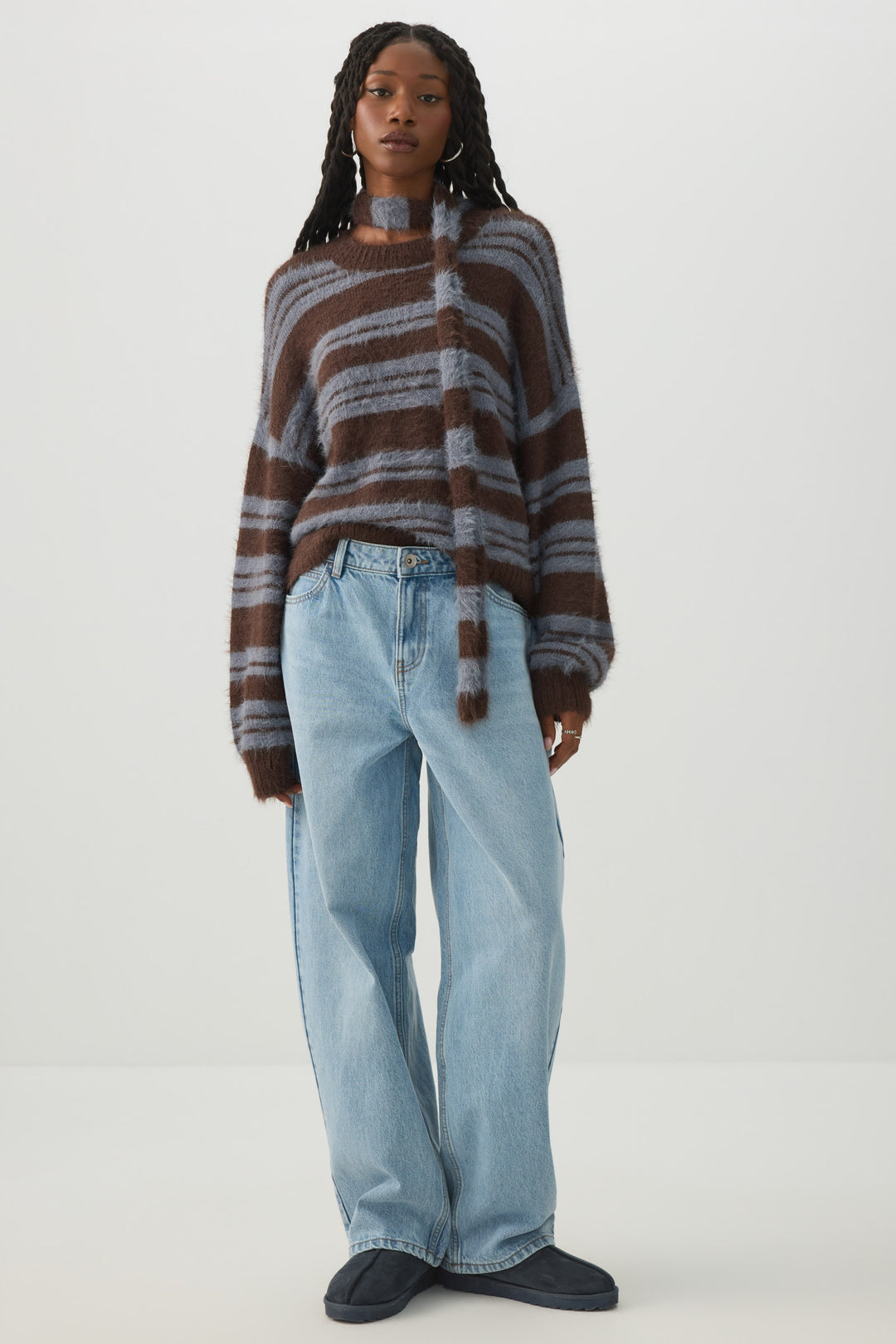 Striped Oversized Sweater with Scarf