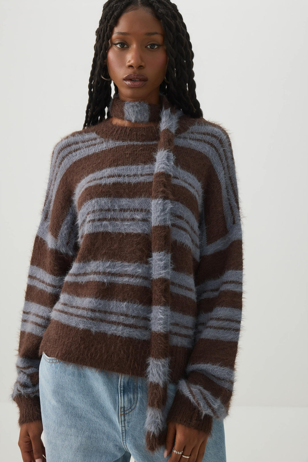 Striped Oversized Sweater with Scarf