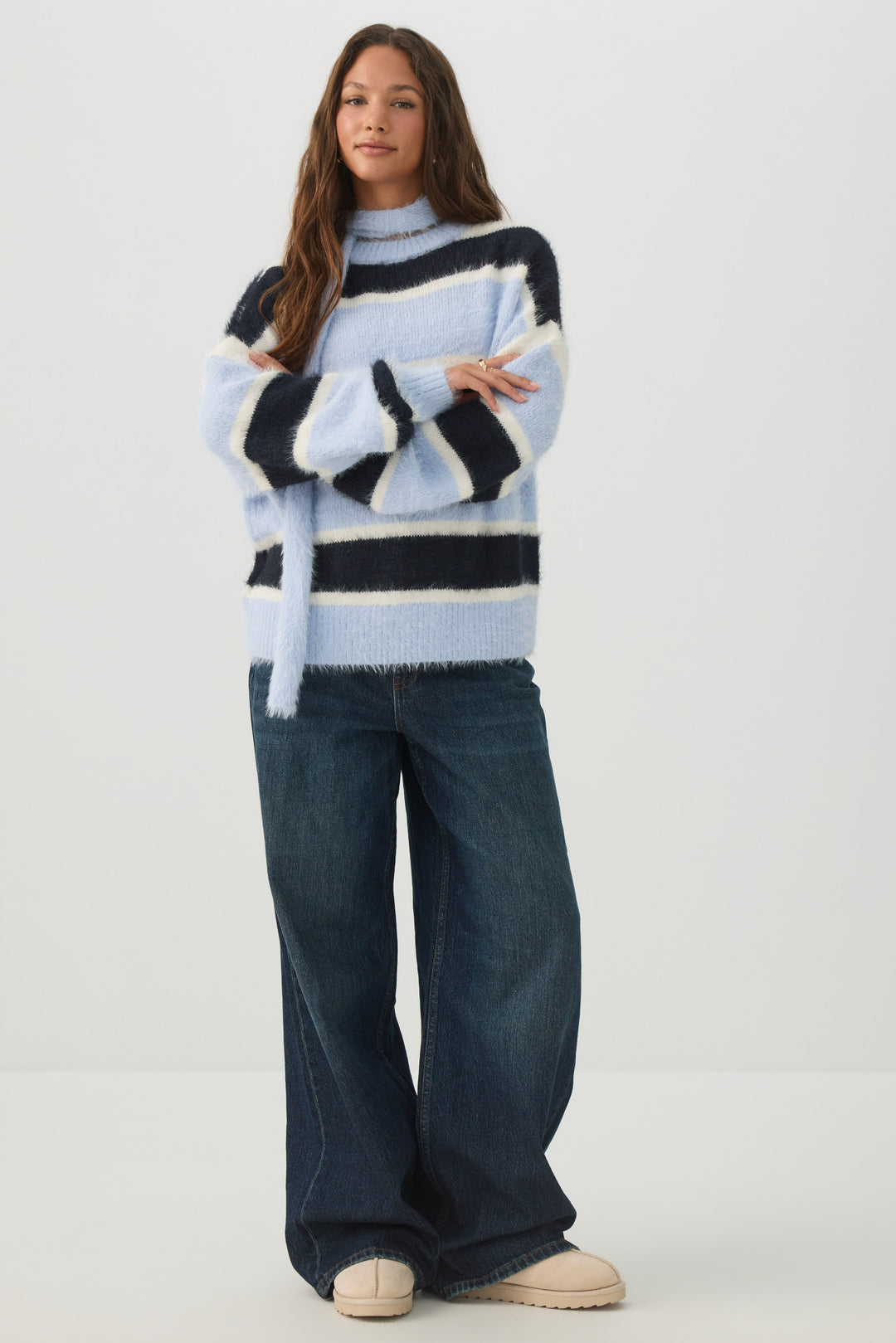Striped Oversized Sweater with Scarf